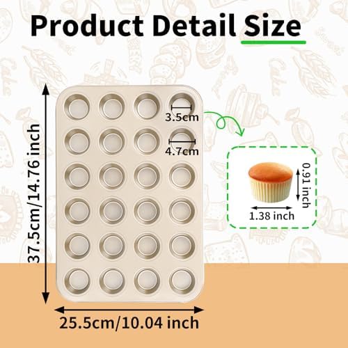 Beasea Mini Muffin Pan 24 Cups Nonstick, 1 Pack 24 Mini Small Cup Non