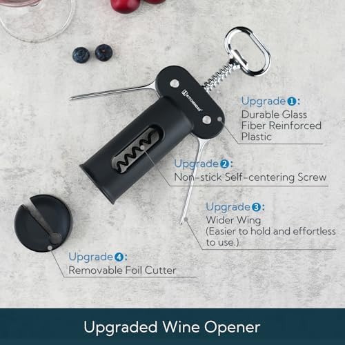 KITCHENDAO 3 in 1 Wing Corkscrew Wine Bottle Opener with Foil Cutter