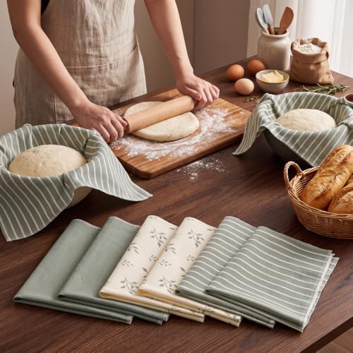 Batiyeer 6 Pcs Sage Green Cotton Tea Towel for Baking Sourdough Bread