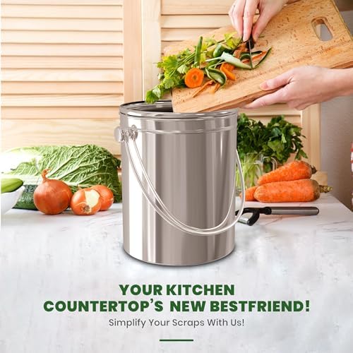 Utopia Kitchen Compost Bin, 1.3 Gallon, Silver