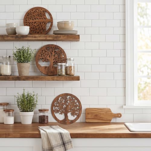 6 Pack Wooden Trivets for Hot Dishes, Rustic Round Tree Trivet Set