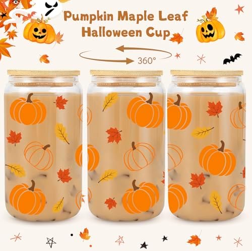 Frerdui Halloween Pumpkin Coffee Cup - 16 Oz Pumpkins Fall Mug, Iced