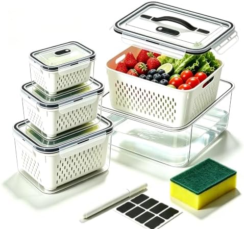 5 Pack Fruit Storage Containers for Fridge, Plastic Food Storage