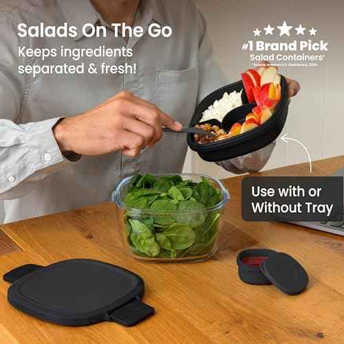 Bentgo Glass Salad Container, 7.6-Cup Bowl with Airtight Lid