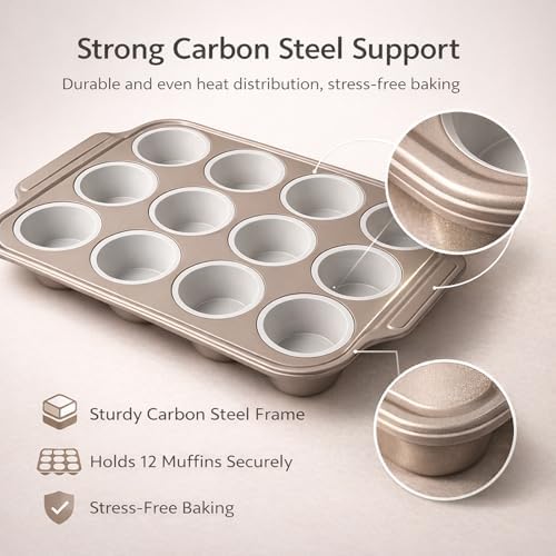 2Pack Silicone Muffin Pans with Steel Frame, 12-Cup Nonstick Bakeware