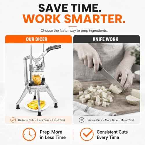 Commercial Vegetable Fruit Chopper W/6-Wedge Slicer&1/4″&3/8″&1/2" Blade Professional Food Dicer French Fry Cutter Onion Slicer Stainless Steel For Tomato Peppers Potato Mushroom