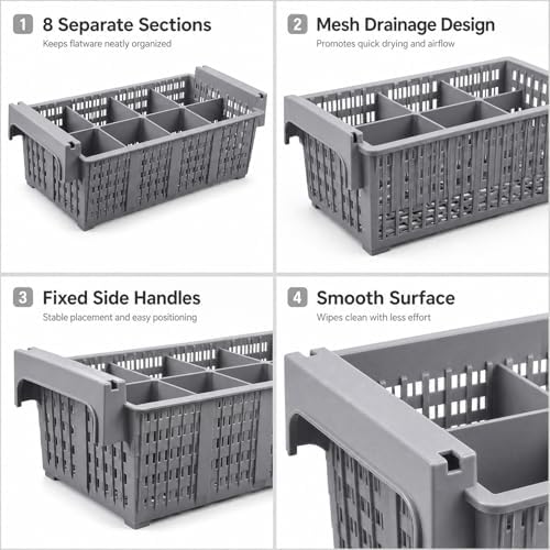 8 Compartment Plastic Silverware Drying Basket, Commercial Dish Rack