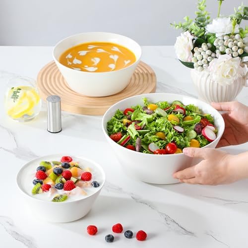 MALACASA White Serving Bowls Set of 3, Ceramic Mixing Bowl for Kitchen