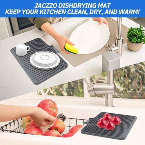 JACZZO Silicone Dish Drying Mat with Built-in Drain Lip, 18x11.8 inch