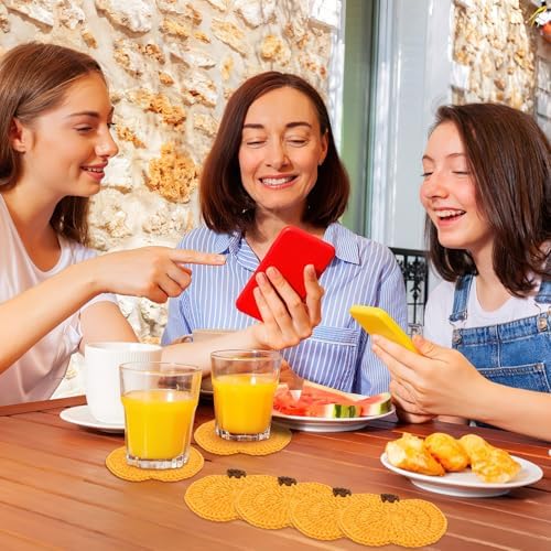 UPINS 6Pcs Pumpkin Crochet Coasters,Fall Themed Drinks Coasters Set