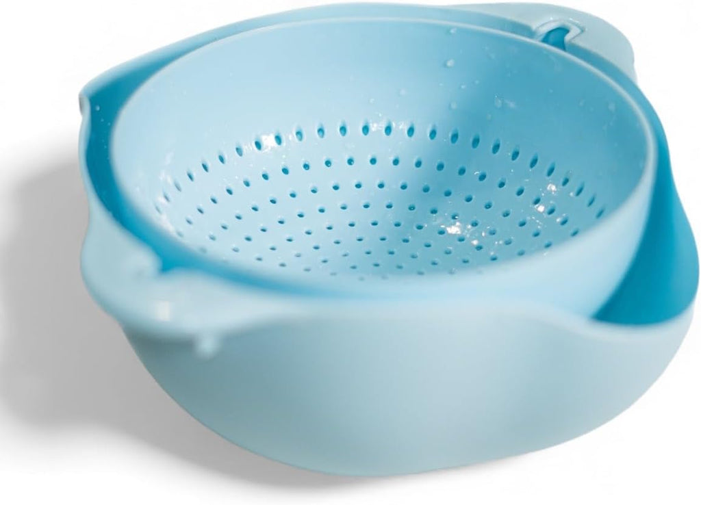 Kitchen Pro Double Rotatable Colander, Blue Plastic Vegetable and
