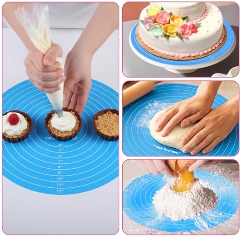 3 Pcs Silicone Cake Mats, Round, Pink Blue Green