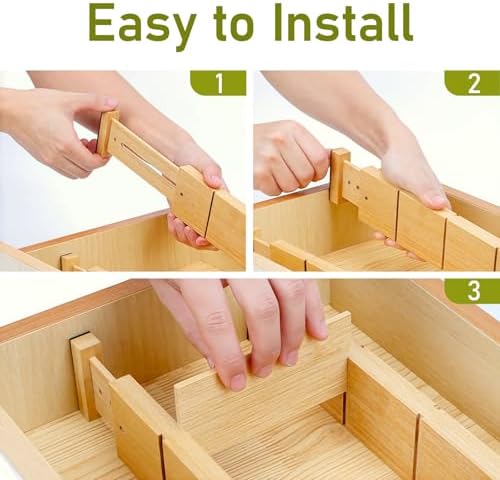 Whitmor Adjustable Bamboo Drawer Dividers, Expandable 17"-22" Drawer