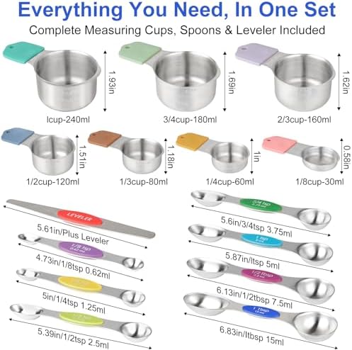 Magnetic Measuring Cups & Spoons Set, Patented, Strong N45 Magnets