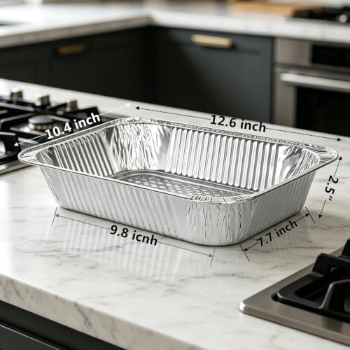 9x13 Inch Aluminum Pans with Clear Lids [25 Sets] Half Size Disposable