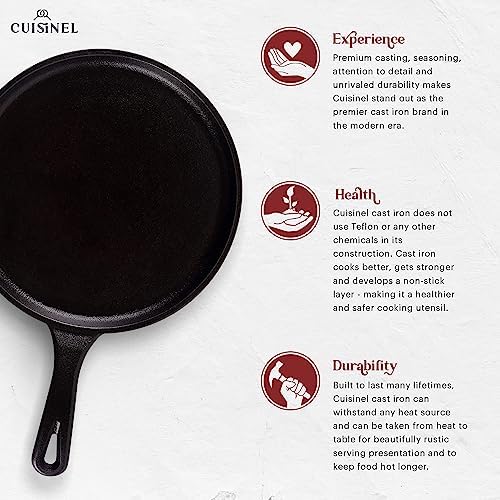 Cast Iron Round Griddle - 10.5”-Inch Crepe Maker Pan + Silicone Handle