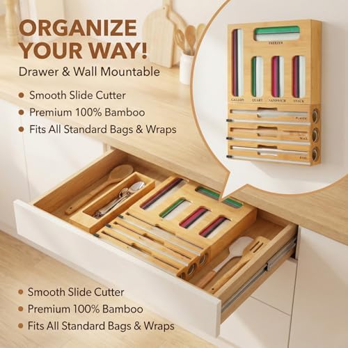 9 in 1 Storage Bag Organizer for Kitchen Drawer, Bamboo Foil and
