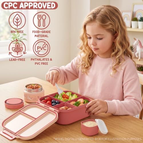 Fimibuke Kids Bento Lunch Box w/ 8.5oz Thermo Food Jar, Insulated