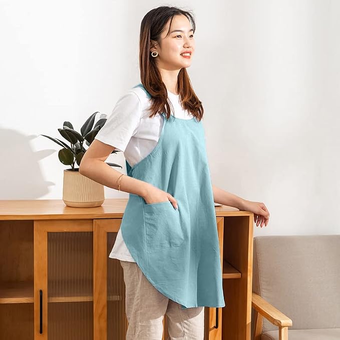 Cotton Cross Back Aprons Solid Color Cooking Kitchen Garden Smock - Image 2