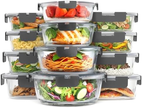 KICHLY 24 Pc Borosilicate Glass Meal Prep Containers