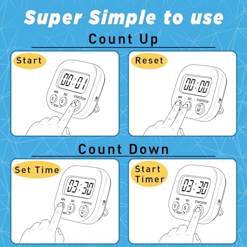 Pack of 4 Kitchen Timers with Big Digital Numbers