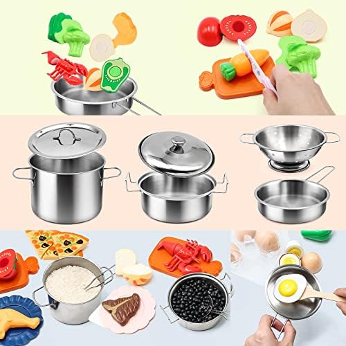 Kids Pretend Play Kitchen Accessories Set, 38pc Play Pots Pans Set for