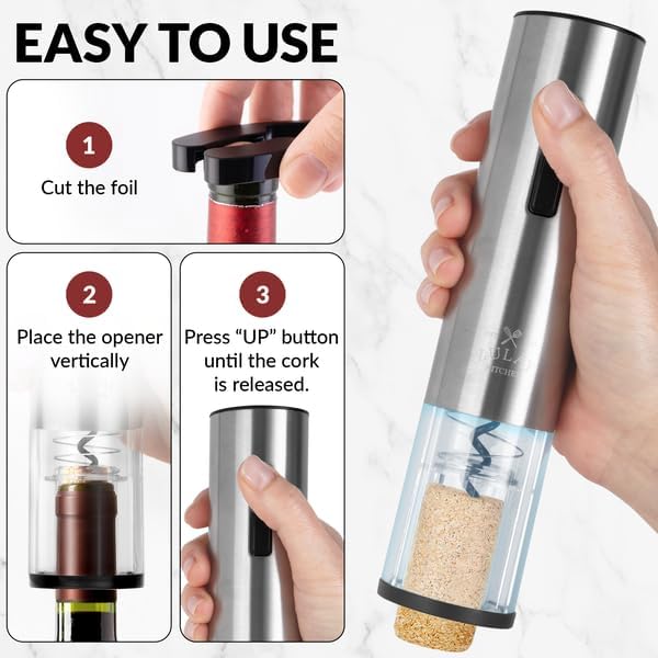 Zulay Kitchen Rechargeable Electric Wine Opener Set with Storage Base