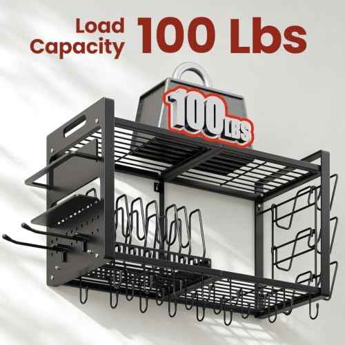 Pot Rack Wall Mount,4 in 1 Hanging Heavy Duty Metal Pan Shelf Organizer with 20 Hooks 3 Pot Lid Holder with 8 Adjustable Dividers Loads 100lbs for Kitchen Cookware and Utensil storage