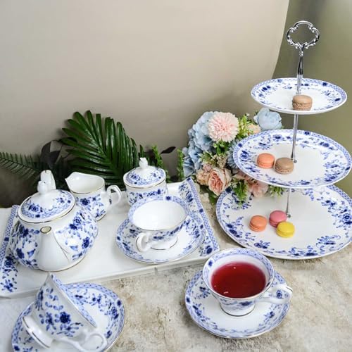 Bone China Serving Trays, 14 Inch Porcelain Serving Tray, Blue and