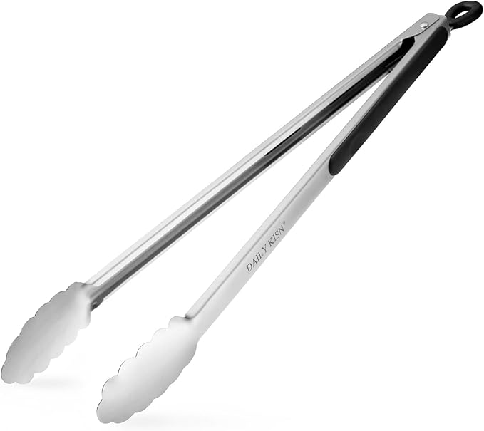 Grill Tongs, 17 Inch Extra Long BBQ Tongs, Premium Stainless Steel Metal Tongs by DAILYKISN