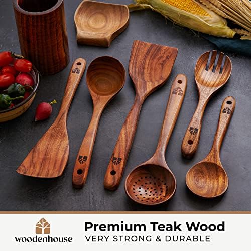 8-Piece Wooden Utensil Set with Holder