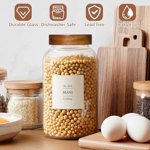 KEYWING 88oz Glass Jars w/Acacia Lids for Flour & Sugar Storage