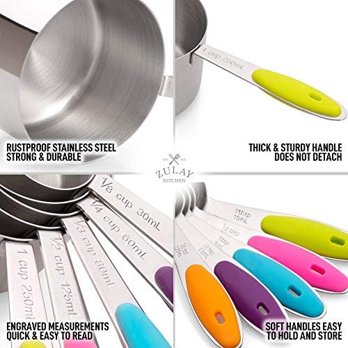 Zulay Kitchen Measuring Cups and Spoons Set of 10 - Stainless Steel