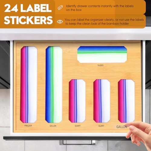 Bamboo Ziplock Bag Organizer for Kitchen Drawer & Wall Mount, Food