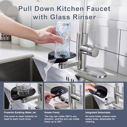 Pull-Down Kitchen Faucet with Glass Rinser, Brushed Nickel