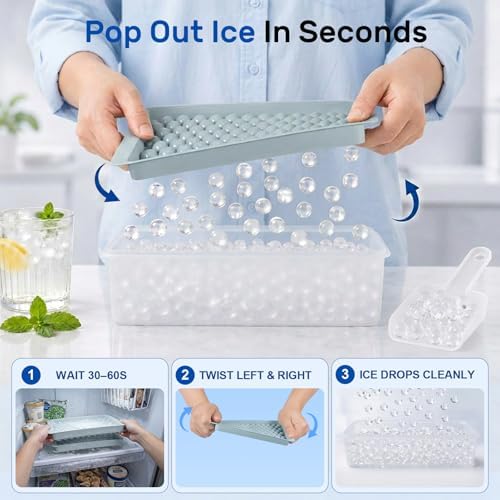 Mini Ice Cube Trays with Lid & Bin, Tiny Pebble Ice Balls for Coffee