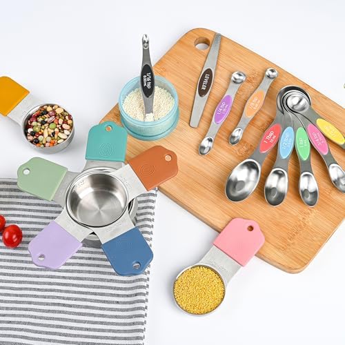 Measuring Cups and Spoons Set 16, Metric & US Stainless Steel Magnetic