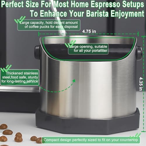 Stainless Steel Espresso Knock Box, Easy & Mess-Free Disposal of