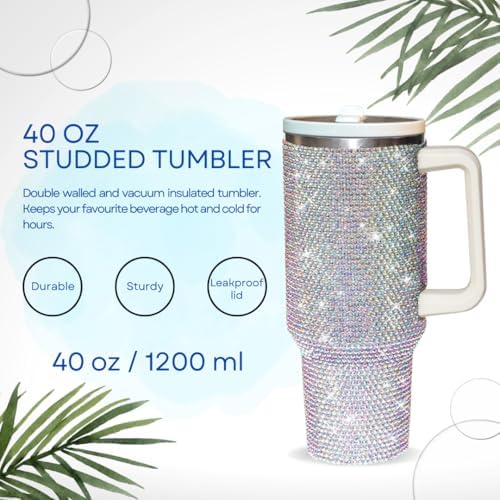 40 Oz Rhinestone Tumbler with Handle and Flip Straw, Insulated
