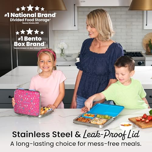 Bentgo Kids Prints Stainless Steel Leak-Resistant 3-Compartment Lunch