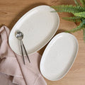 SANGO Siterra 2-Piece Speckled Stoneware Serving Platter Set- Large & Medium Ceramic Platters with Glossy Rustic Glaze for Kitchen, White Serving Dishes for Entertaining, Microwave and Dishwasher Safe