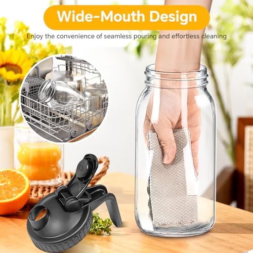 64oz Glass Mason Jar Pitcher with Lid, 2qt Breast Milk Pitcher with