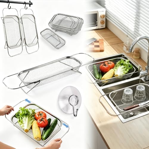 Stainless Steel Telescopic Drainer Basket with Adjustable Handles,S