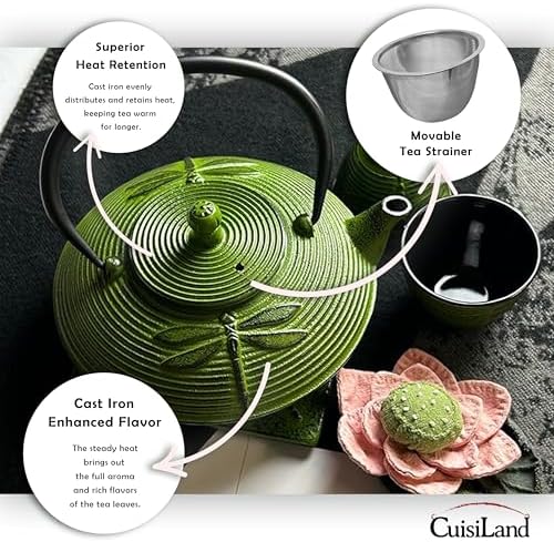 Cuisiland 27oz Cast Iron Teapot Set, Japanese Tetsubin Teapot with