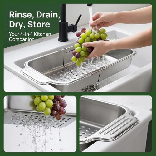4 In 1 Collapsible Colander Strainer, 304 Stainless Steel Expandable
