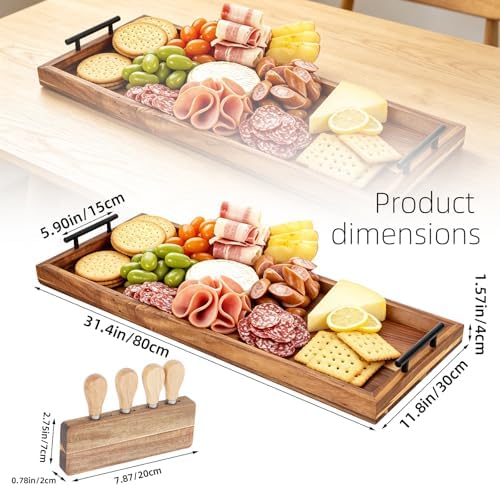 Large Charcuterie Board 32 x 12 Inch, Foldable Acacia Wood with 4