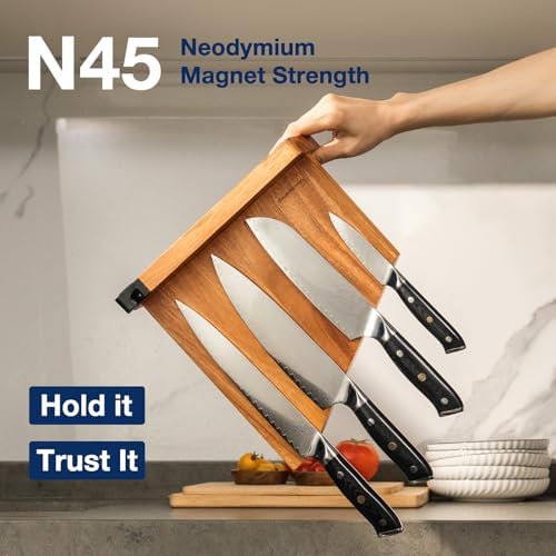 Gourmetop Light Acacia Magnetic Knife Block with Sharpener