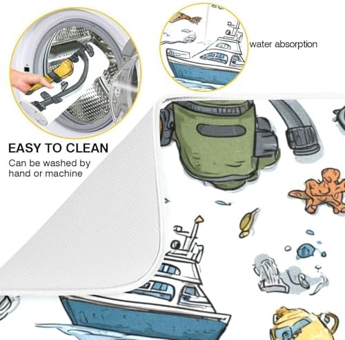 OTVEE Diving Gear Art Dish Drying Mat for Kitchen Counter Absorbent