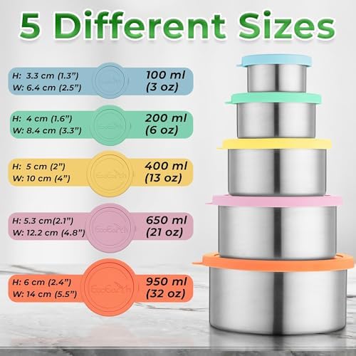 EcoEarth Stainless Steel Food Storage Containers, Metal Lunch Box, Set