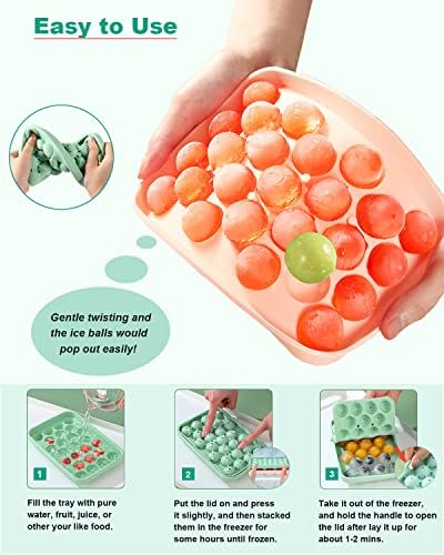 Silicone Ice Cube Molds 2 Pack, Round Ice Cube Tray Silicone with Lid